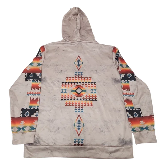 NWOT Men's Southwestern Aztec Native Tribal Geometric Distressed Hoodie Size XXL - Picture 4 of 14